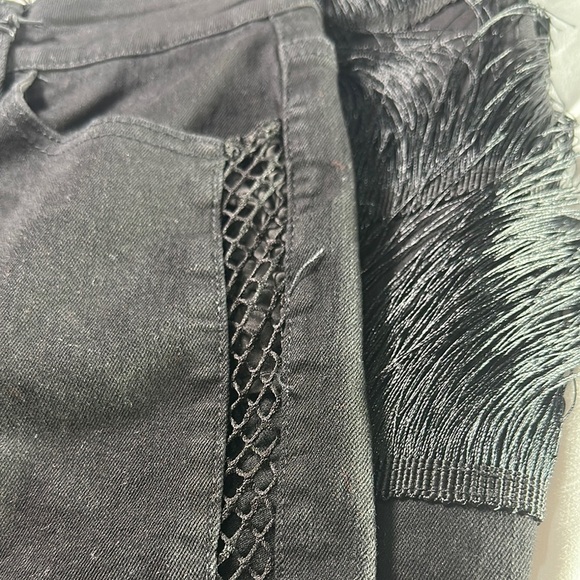 Black Flare Jeans with Dramatic Fringe - Picture 9 of 9